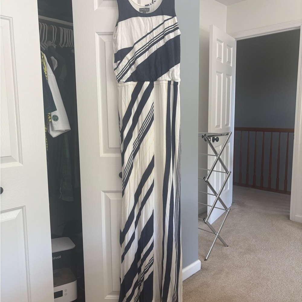 Market & Spruce Navy and White Striped Maxi Dress
